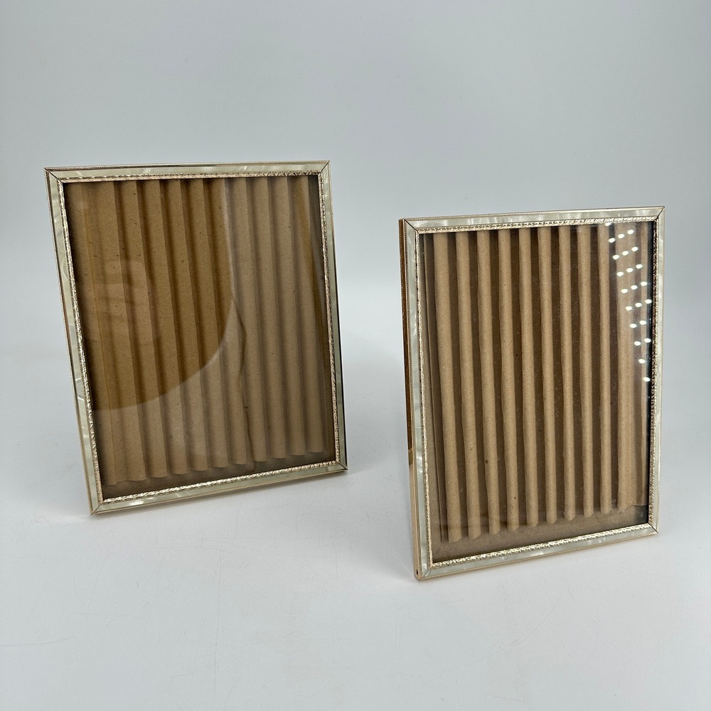 2 Gold Metal 8x10 Picture Frames Textured Beaded Border Tabletop Wall Mount MCM